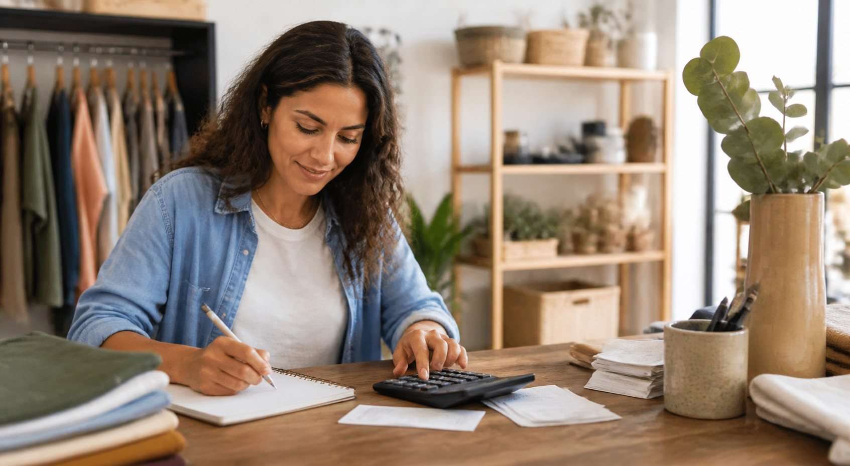 Aprender contabilidad desde cero: ruta práctica para entender un pequeño negocio — Imagen 1 Propietaria de una pequeña empresa aprendiendo contabilidad con documentos ordenados