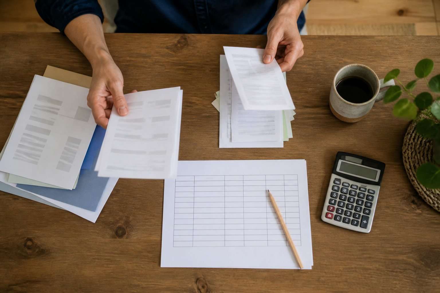 Ejercicio de contabilidad con recibos clasificados y una hoja de registro sencilla