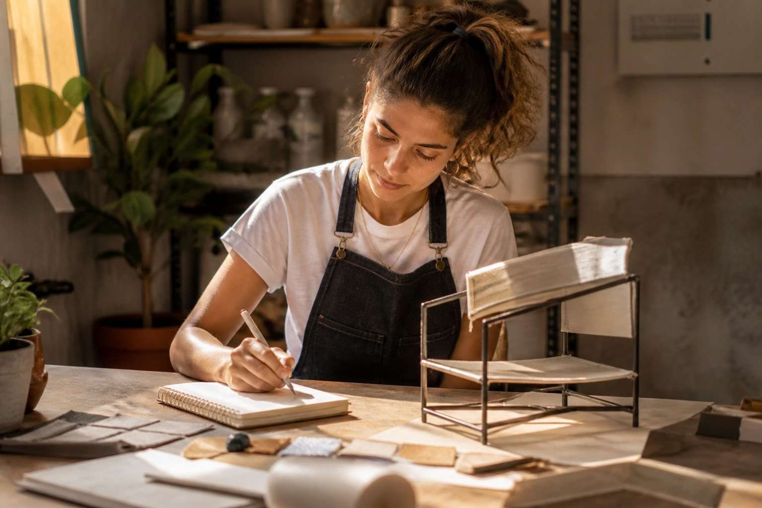 Habilidades de un emprendedor que se pueden aprender y cómo desarrollarlas — Imagen 1 Emprendedora desarrollando un prototipo y tomando notas en un taller