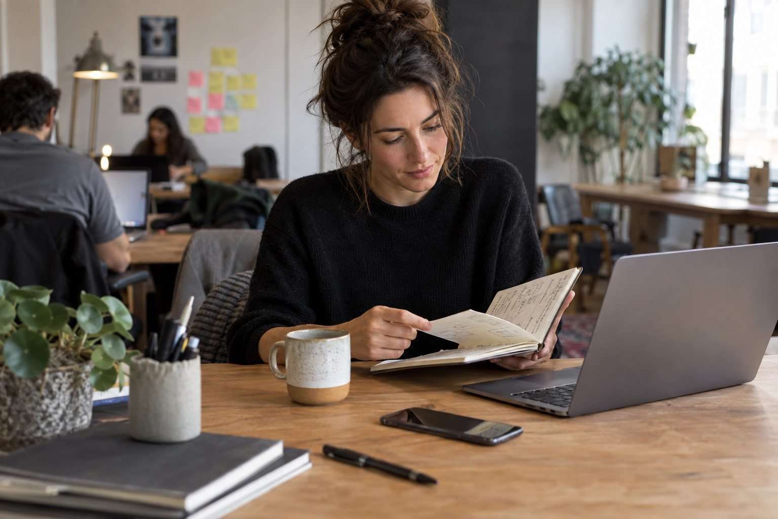 Primer negocio durante los estudios: señales de demanda antes de invertir — Imagen 1 Emprendedora revisa apuntes sobre una idea de negocio